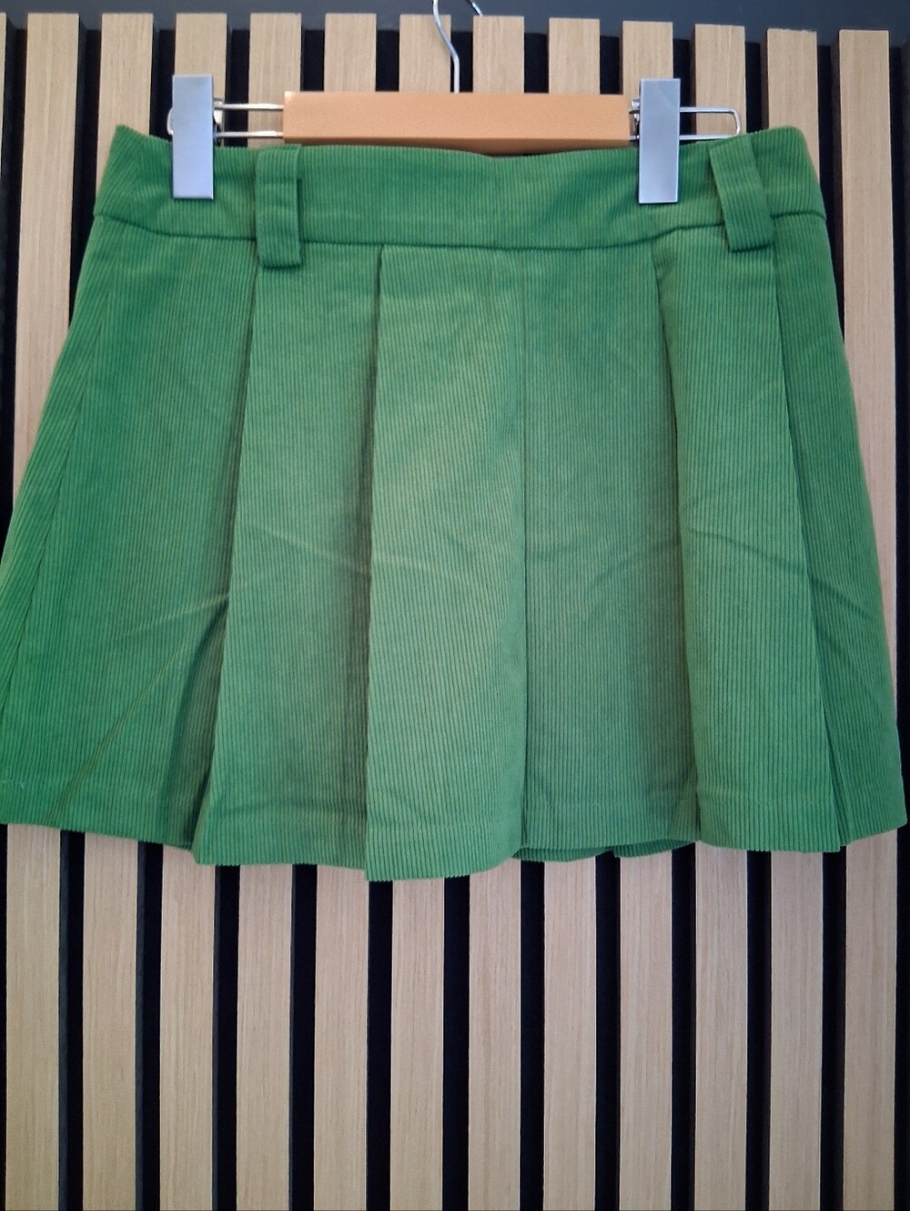 Green Pleated Corduroy Mini Skirt - Women's